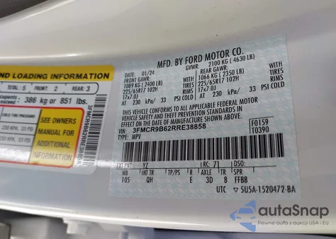 2024 Ford Bronco Sport Big Bend z USA, uszkodzony, nr VIN 3FMCR9B62RRE38858